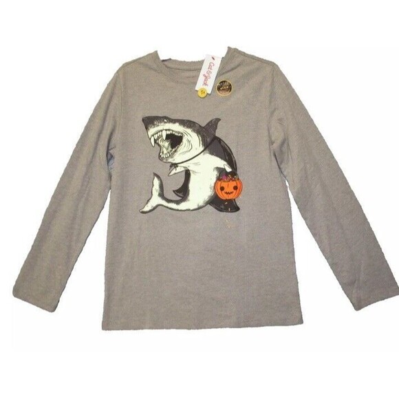 Glow In The Dark Shark Trick or Treat Halloween T-Shirt Size XL (14) Long Sleeve - Picture 4 of 5